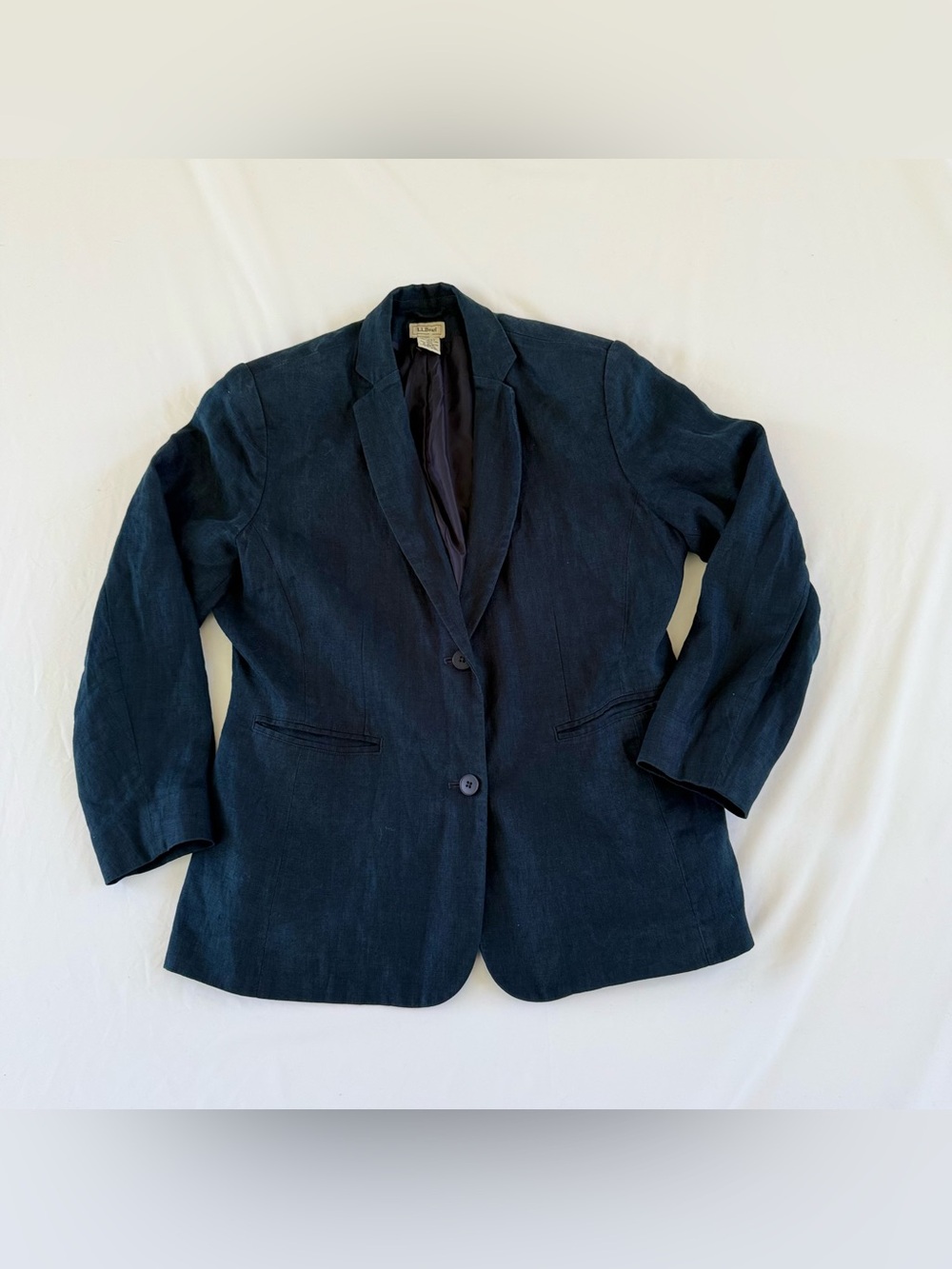 VTG LL Bean 100% Linen Blazer Womens 14P Deep Teal Coastal Academia Quiet Luxury